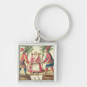 Two Venetian magicians sawing a woman in half Keychain