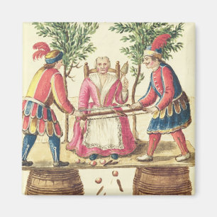 Two Venetian magicians sawing a woman in half Magnet