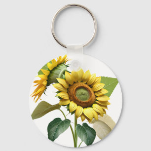 Two Vibrant Sunflowers with Lush Green Leaves Keychain