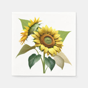 Two Vibrant Sunflowers with Lush Green Leaves Napkin