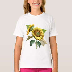 Two Vibrant Sunflowers with Lush Green Leaves T-Shirt