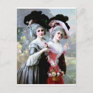 Two Victorian Ladies with Roses painting Postcard