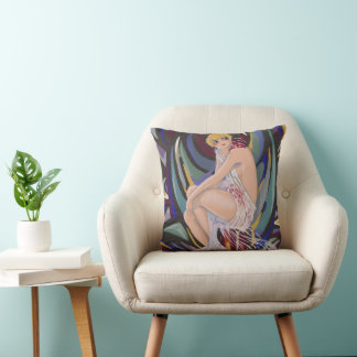 Two Vintage Art Deco Women by S. Chompre Throw Pillow