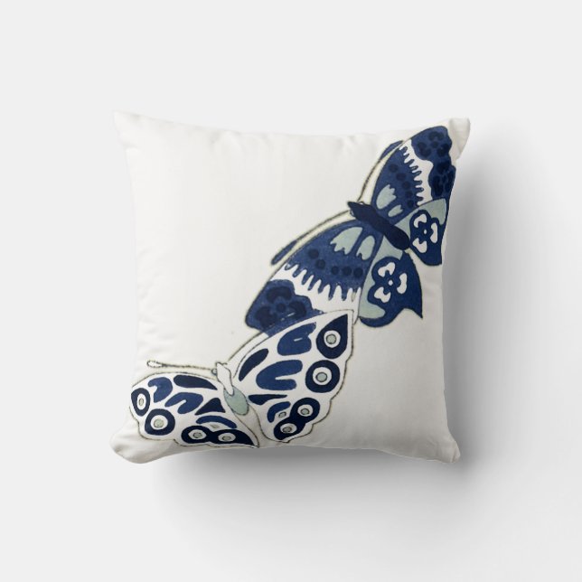 Two Vintage Blue Butterflies Throw Pillow (Front)