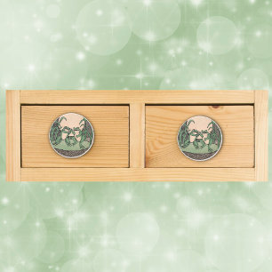 Two Vintage Funny Love Green Frogs Moon Ceramic Knob