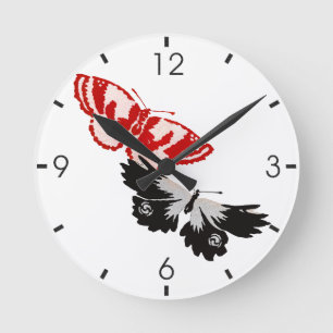 Two Vintage Japanese Butterflies Painting Round Clock
