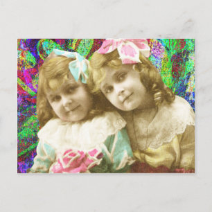 Two Vintage Little Girls Digital Art Postcard