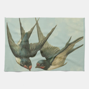 Two Vintage Swallows Kitchen Towel