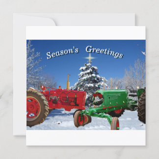 Two Vintage Tractors In Snow Flat Holiday Card