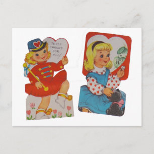 Two vintage valentines in one holiday postcard