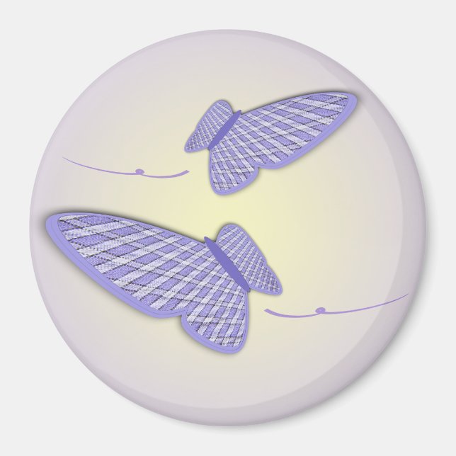 Two Violet and White Gingham Butterflies Artwork Magnet (Front)