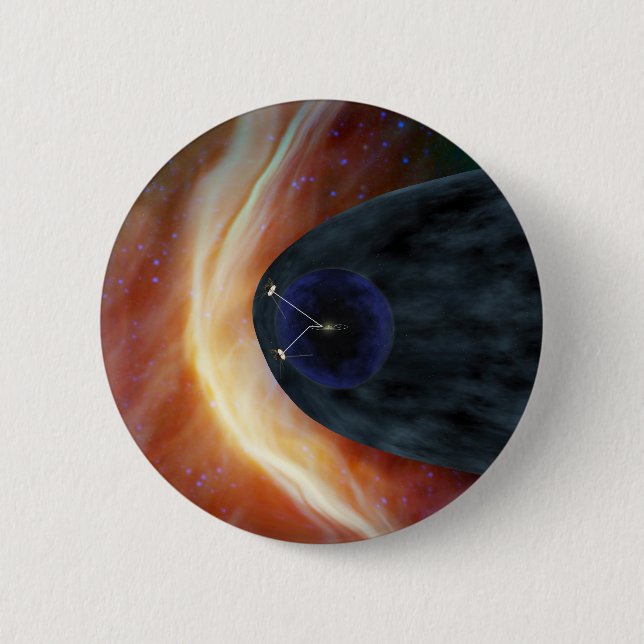 Two Voyager Spacecraft Exploring Turbulent Space. 2 Inch Round Button (Front)
