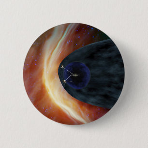 Two Voyager Spacecraft Exploring Turbulent Space. 2 Inch Round Button