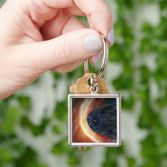 Two Voyager Spacecraft Exploring Turbulent Space. Keychain (Hand)