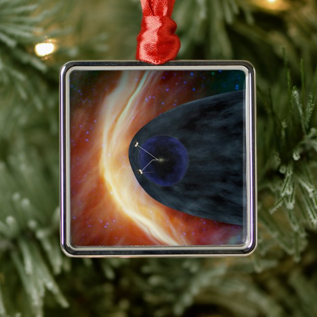 Two Voyager Spacecraft Exploring Turbulent Space. Metal Ornament (Tree)