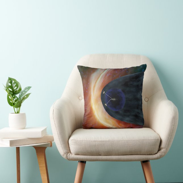 Two Voyager Spacecraft Exploring Turbulent Space. Throw Pillow (Chair)