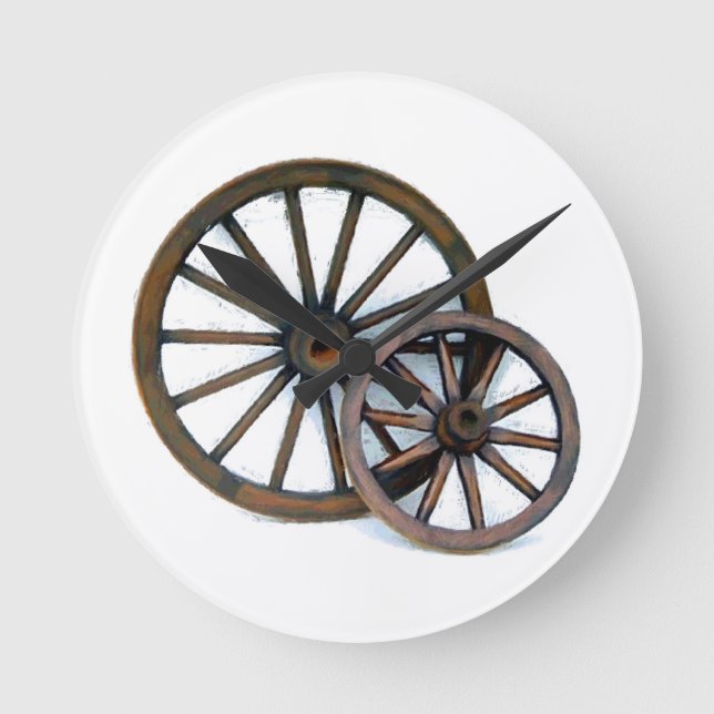 Two Wagon Wheels Round Clock (Front)