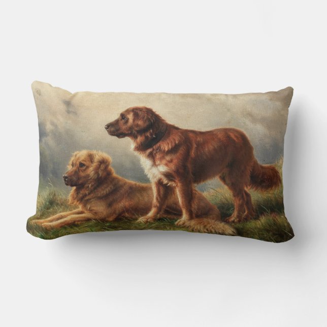 Two Watchful Dogs Lumbar Pillow (Front)
