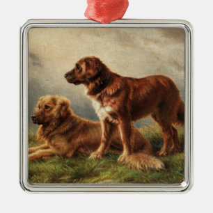 Two Watchful Dogs Metal Ornament