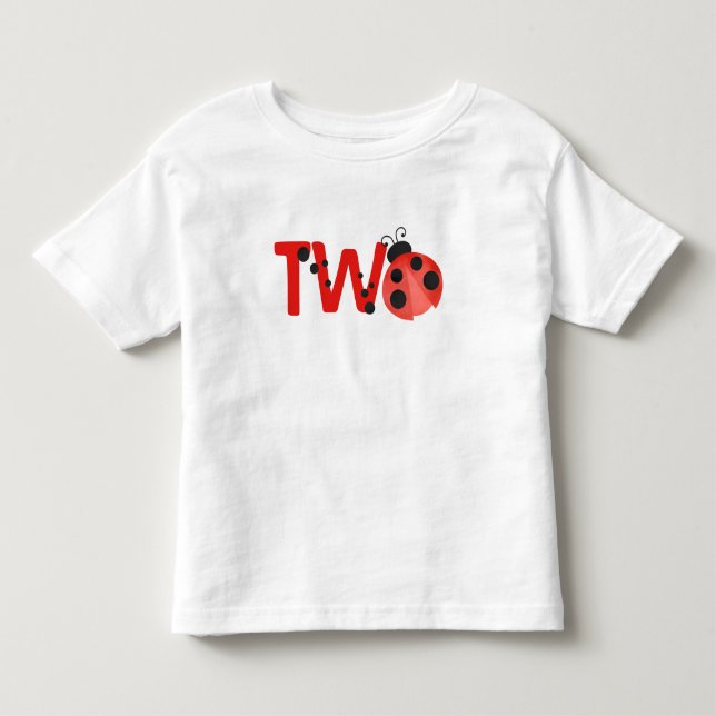 "Two" Watercolor Ladybug 2nd Birthday Shirt (Front)