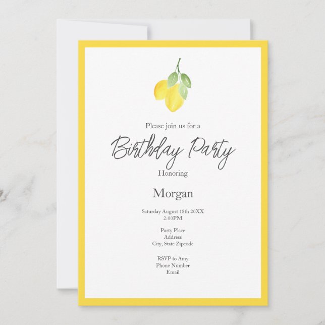 Two Watercolor Lemons & Pattern Invitation (Front)