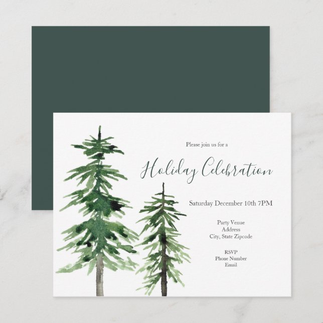 Two Watercolor Pine Trees Invitation (Front/Back)