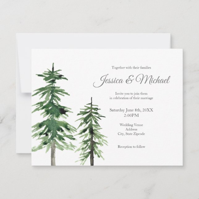 Two Watercolor Pine Trees Invitation (Front)