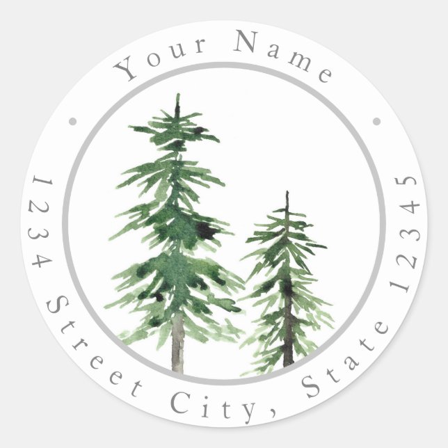Two Watercolor Pine Trees Labels (Front)