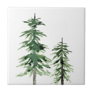 Two Watercolor Pine Trees  Tile