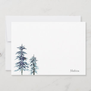 Two Watercolor Winter Pine Trees Card