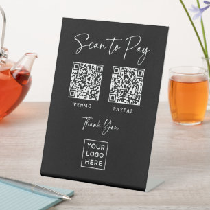 Two Ways to Pay   Elegant Black Scannable QR Code Pedestal Sign