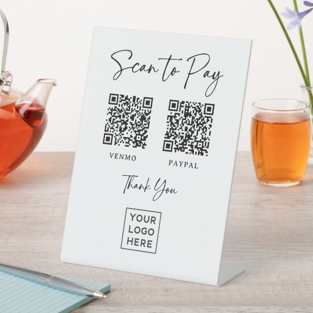 Two Ways to Pay | Elegant Script Scannable QR Code Pedestal Sign (In SItu)