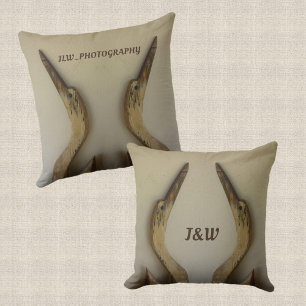 Two Weathered Herons Coastal Outdoor Pillow