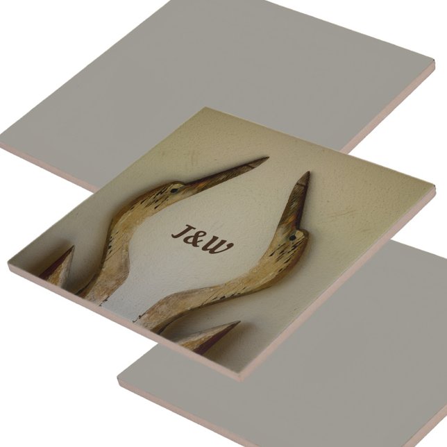 Two Weathered Herons with Initials Coastal Tile (Creator Uploaded)