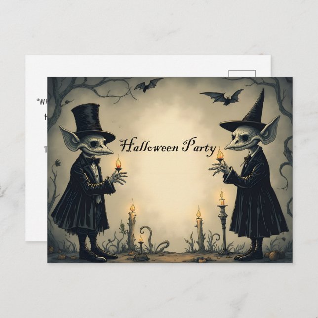 Two Well-Dressed Goblins Halloween Party Invitation Postcard (Front/Back)
