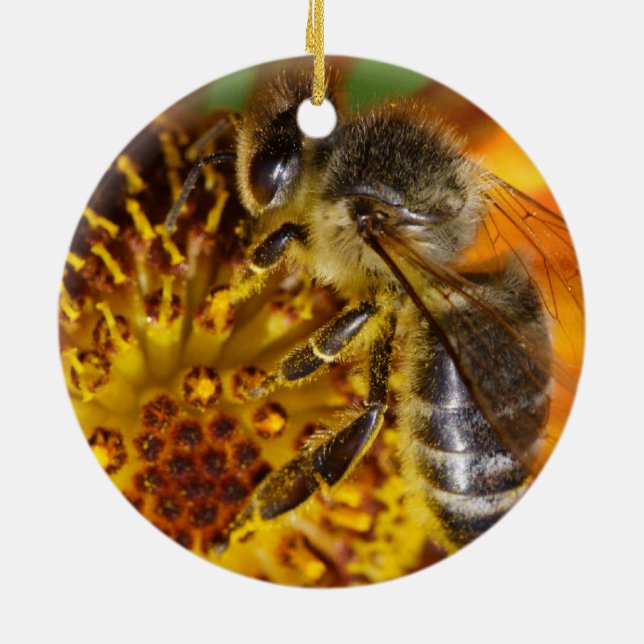 Two Western Honey Bees Ceramic Ornament (Back)