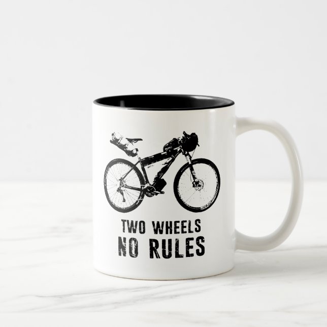 Two Wheels No Rules Bikepacking Two-Tone Coffee Mug (Right)