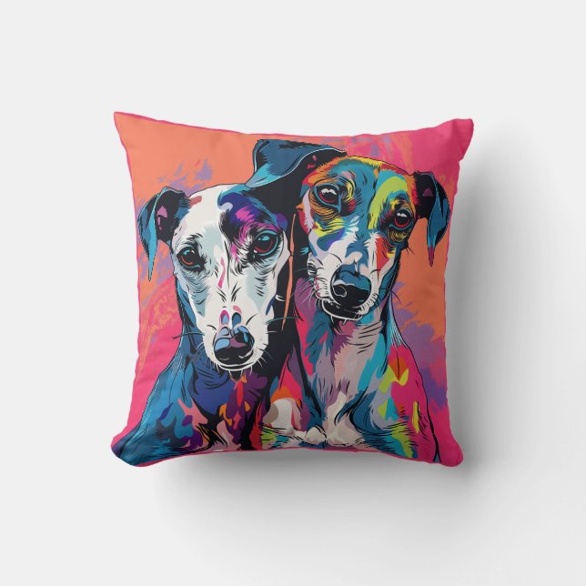 Two Whippets Throw Pillow (Front)