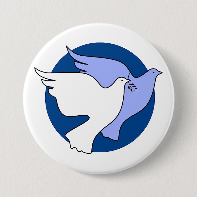 Two white doves for peace 3 inch round button (Front)