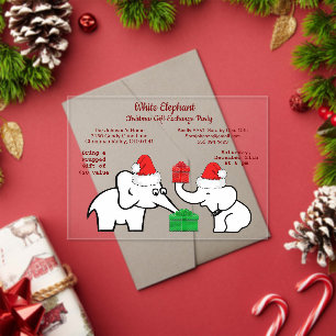 Two White Elephant Christmas Diamond Pattern Acrylic Invitations