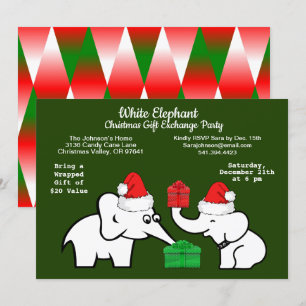 Two White Elephant Christmas Diamond Pattern Invitation