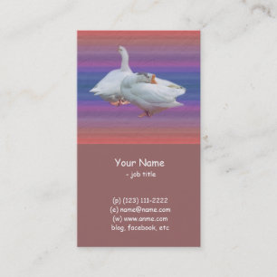 two white geese in fancy  background business card