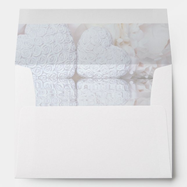 Two White Hearts Reflecting Ripples Fancy Wedding Envelope (Back (Bottom))