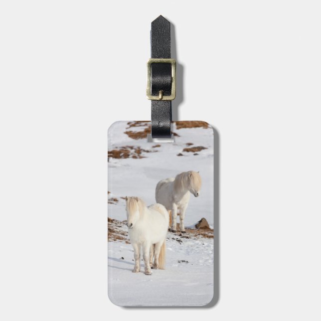 Two White Icelandic Horses Luggage Tag (Front Vertical)