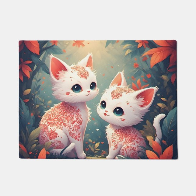 Two White Kittens in a Magical Forest Doormat (Front)