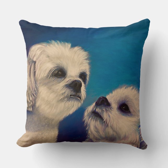Two White Maltese Puppies Throw Pillow (Front)