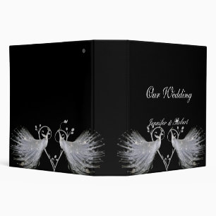 Two White Peacocks and Heart Monogram Binder