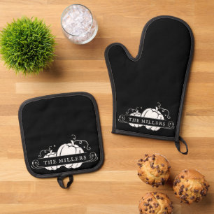 Two White Pumpkins Personalized Oven Mitt & Pot Holder Set