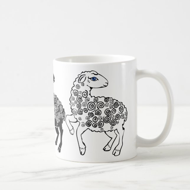 Two White Sheep One Black Sheep Folk Art Coffee Mug (Right)