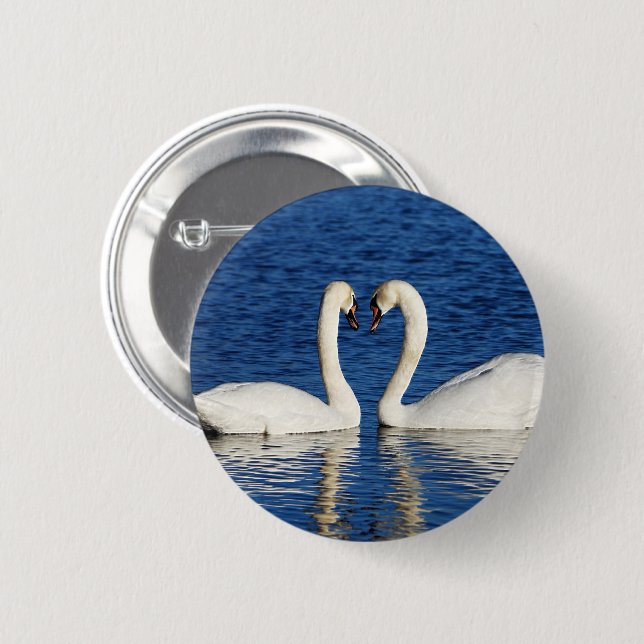 Two White Swans Form Heart Sign 2 Inch Round Button (Front & Back)